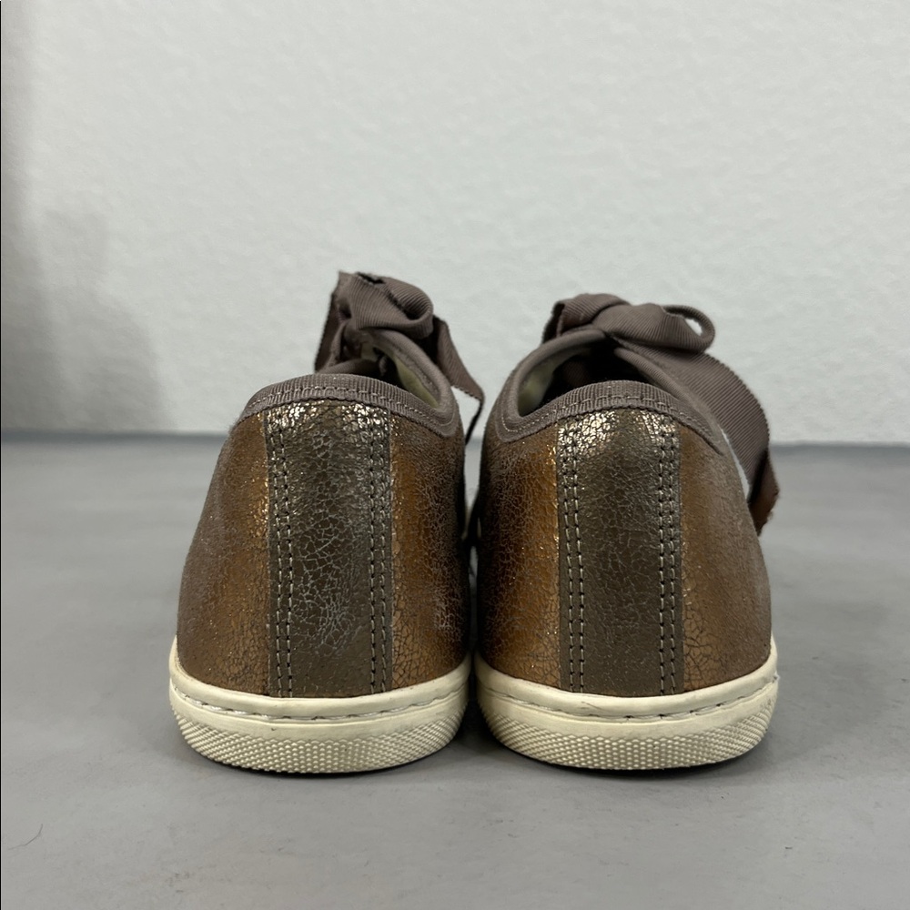 Lanvin Metallic Gold Women's Ribbon Lace Up Sneakers - Picture 4 of 8